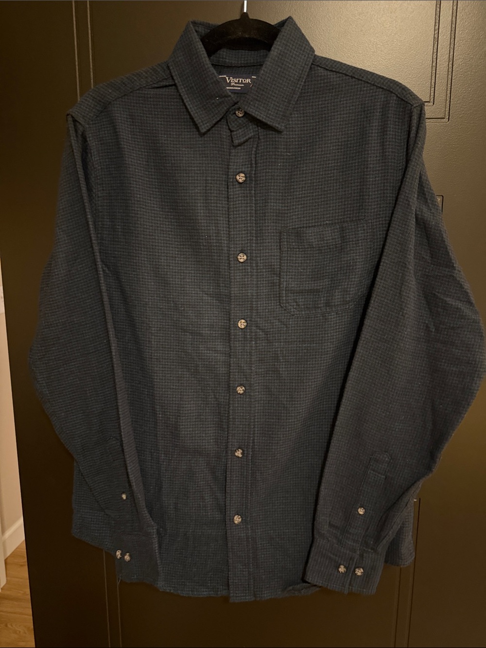 Men's Casual Button-Down Shirt in Navy and Black Flannel
